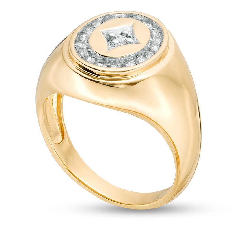 Men's 0.50 CT. T.W. Natural Diamond Frame Kite-Shaped Accent Signet Ring in Solid 14K Gold
