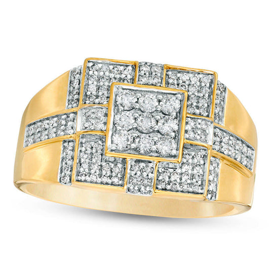 Men's 0.75 CT. T.W. Square Composite Natural Diamond Tiered Cross Ring in Solid 14K Gold