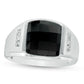Men's Rectangle Faceted Onyx and Natural Diamond Accent Multi-Finish Ring in Solid 10K White Gold