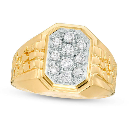 Men's 0.50 CT. T.W. Octagonal Composite Natural Diamond Nugget center Stripe Ring in Solid 10K Yellow Gold