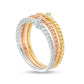 0.05 CT. T.W. Natural Diamond Slant Twist Three Piece Stackable Band Set in Solid 10K Tri-Tone Gold