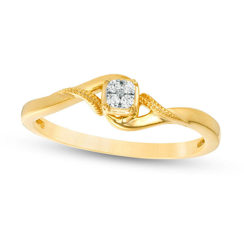 Quad Natural Diamond Accent Bypass Antique Vintage-Style Promise Ring in Solid 10K Yellow Gold