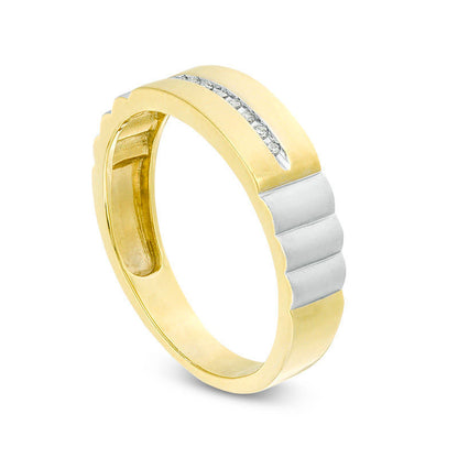 Men's Natural Diamond Accent Groove Ribbed Shank Band in Sterling Silver and Solid 14K Gold Plate