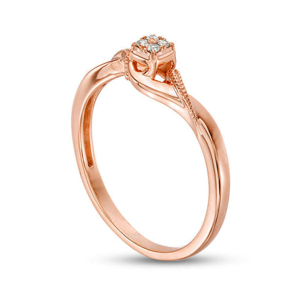 Quad Natural Diamond Accent Bypass Antique Vintage-Style Promise Ring in Solid 10K Rose Gold
