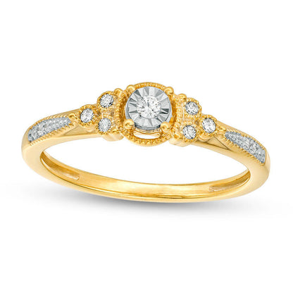 0.10 CT. T.W. Natural Diamond Tri-Sides Antique Vintage-Style Promise Ring in Solid 10K Yellow Gold