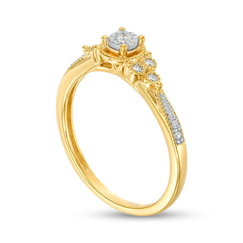 0.10 CT. T.W. Natural Diamond Tri-Sides Antique Vintage-Style Promise Ring in Solid 10K Yellow Gold