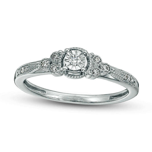 0.10 CT. T.W. Natural Diamond Tri-Sides Antique Vintage-Style Promise Ring in Solid 10K White Gold