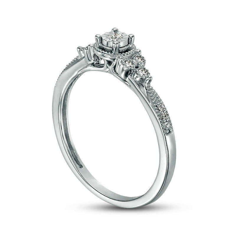 0.10 CT. T.W. Natural Diamond Tri-Sides Antique Vintage-Style Promise Ring in Solid 10K White Gold