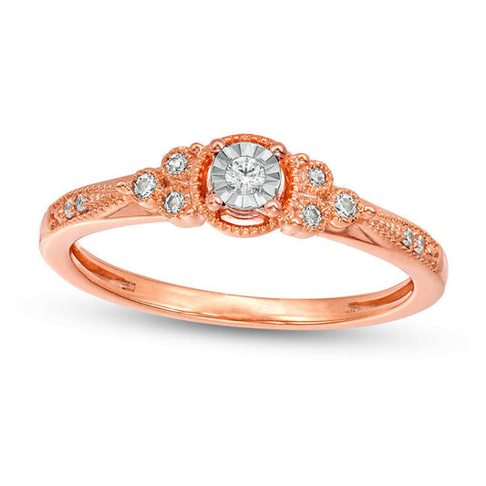 0.10 CT. T.W. Natural Diamond Tri-Sides Antique Vintage-Style Promise Ring in Solid 10K Rose Gold