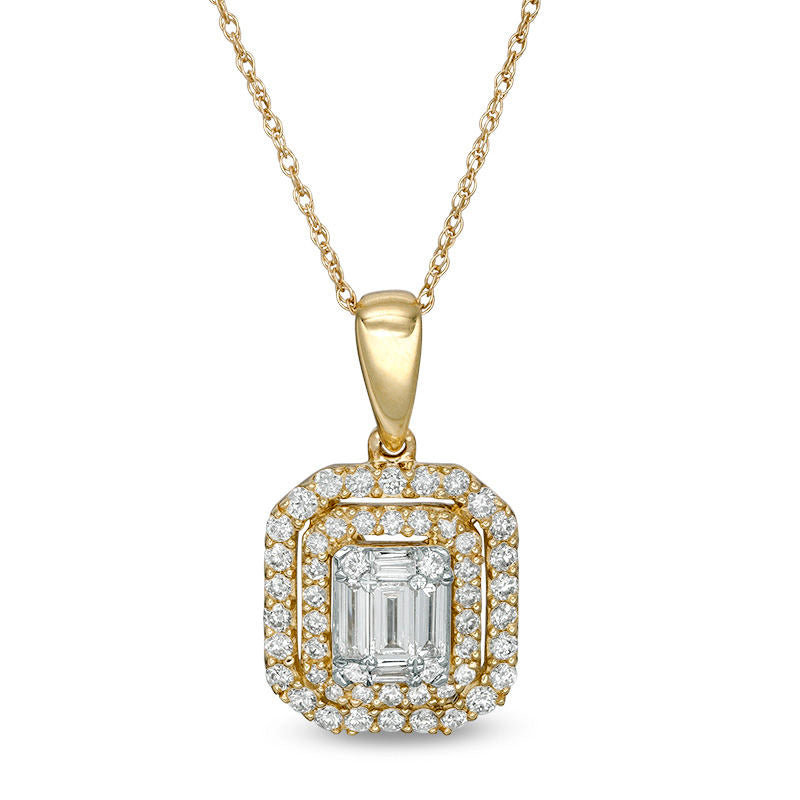 0.5 CT. T.W. Composite Natural Diamond Double Octagonal Frame Pendant in 10K Yellow Gold