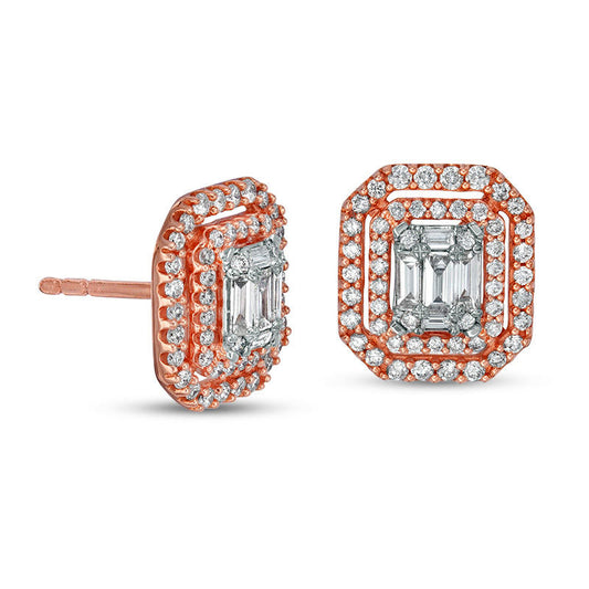0.75 CT. T.W. Composite Diamond Double Octagonal Frame Stud Earrings in 10K Rose Gold