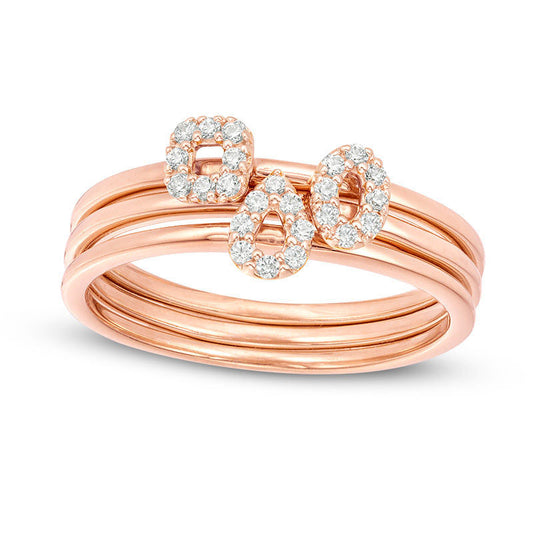 0.17 CT. T.W. Natural Diamond Geometric Outline Three Piece Stackable Band Set in Solid 10K Rose Gold