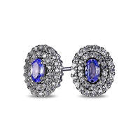 Oval Tanzanite and Lab-Created White Sapphire Double Frame Stud Earrings in Sterling Silver