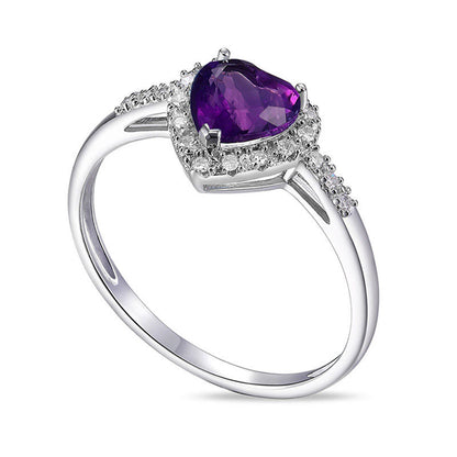 6.0mm Heart-Shaped Amethyst and 0.10 CT. T.W. Natural Diamond Frame Ring in Solid 10K White Gold
