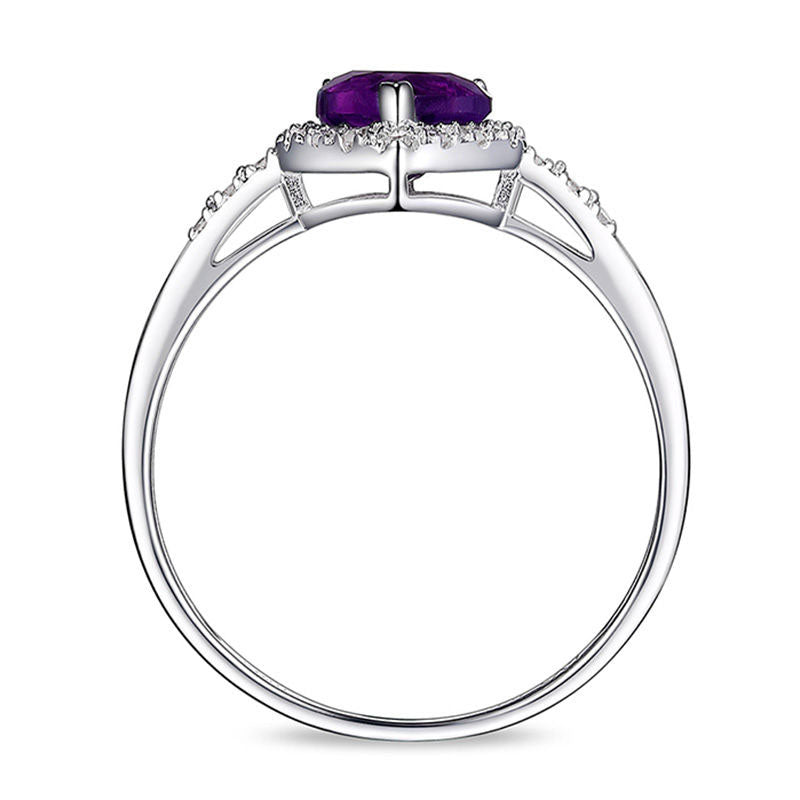 6.0mm Heart-Shaped Amethyst and 0.10 CT. T.W. Natural Diamond Frame Ring in Solid 10K White Gold
