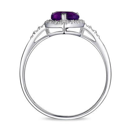 6.0mm Heart-Shaped Amethyst and 0.10 CT. T.W. Natural Diamond Frame Ring in Solid 10K White Gold