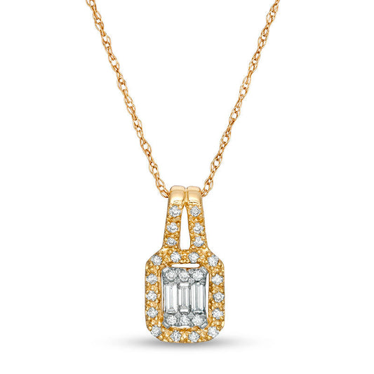 0.2 CT. T.W. Composite Natural Diamond Rectangular Frame Pendant in 10K Yellow Gold
