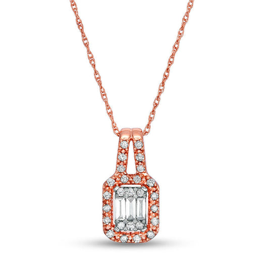 0.2 CT. T.W. Composite Natural Diamond Rectangular Frame Pendant in 10K Rose Gold