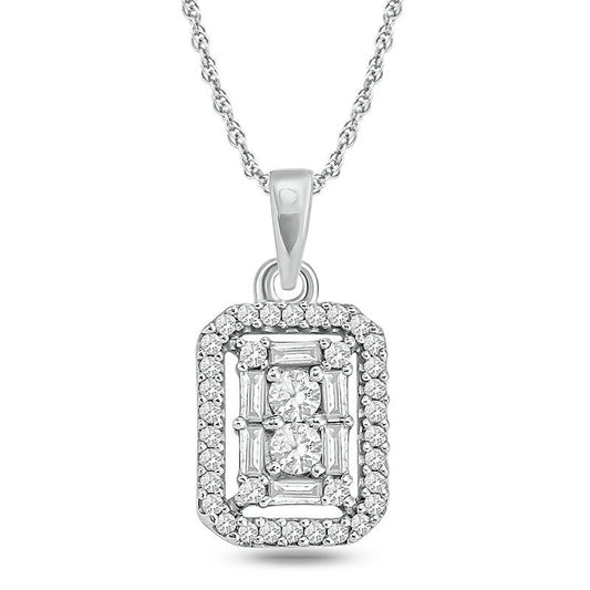 0.25 CT. T.W. Baguette and Round Natural Diamond Rectangular Frame Pendant in 10K White Gold