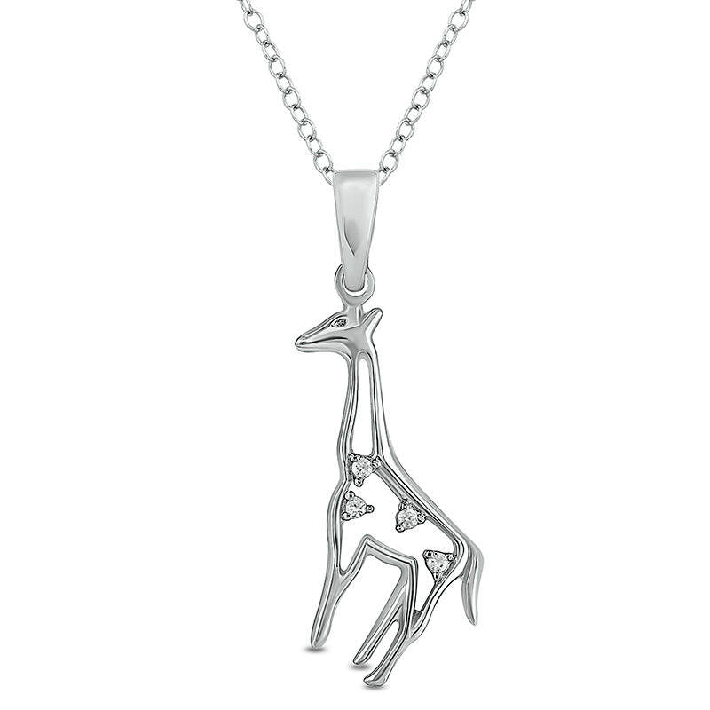 Natural Diamond Accent Giraffe Pendant in Sterling Silver