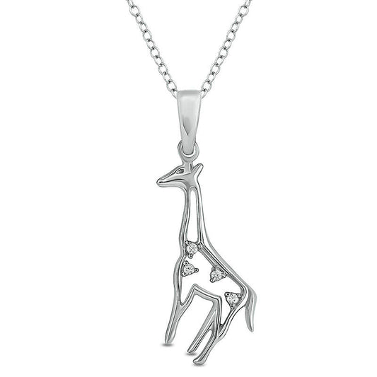 Natural Diamond Accent Giraffe Pendant in Sterling Silver