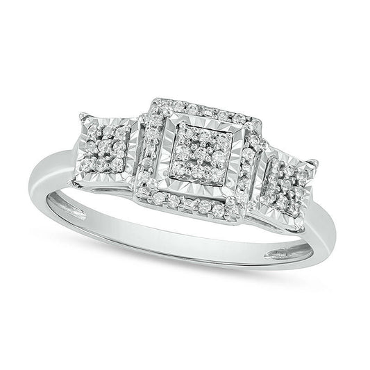 0.17 CT. T.W. Composite Natural Diamond Three Stone Square Frame Promise Ring in Sterling Silver