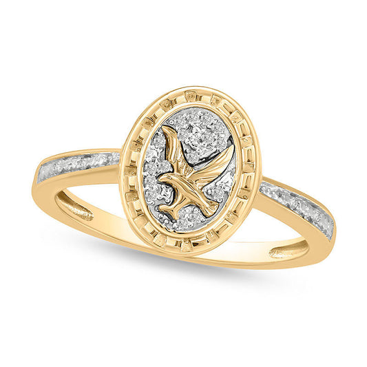 0.05 CT. T.W. Natural Diamond Oval Frame Eagle Signet Ring in Sterling Silver with Solid 14K Gold Plate