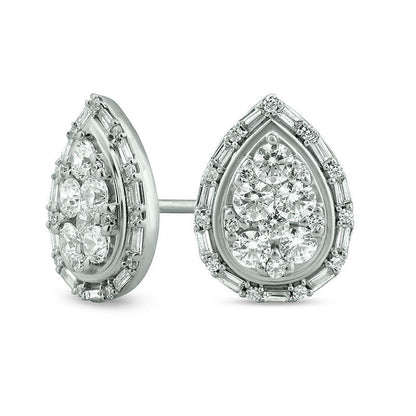 1 CT. T.W. Composite Diamond Art Deco Teardrop Frame Stud Earrings in 10K White Gold