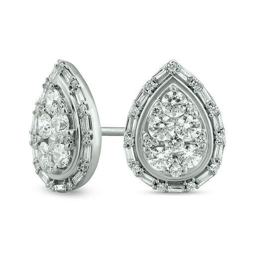1 CT. T.W. Composite Diamond Art Deco Teardrop Frame Stud Earrings in 10K White Gold