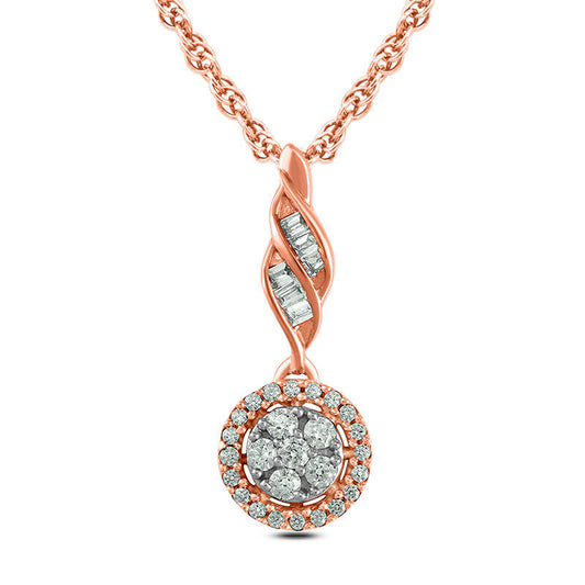 0.2 CT. T.W. Composite Natural Diamond Frame Twist Pendant in 10K Rose Gold