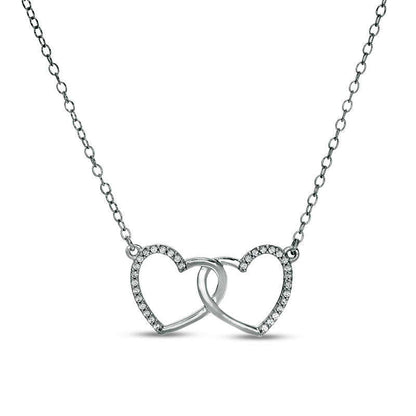 0.13 CT. T.W. Natural Diamond Interlocking Double Heart Necklace in Sterling Silver