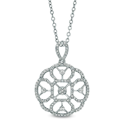 0.38 CT. T.W. Natural Diamond Floral Outline Pendant in Sterling Silver