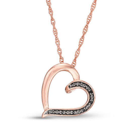 Enhanced Black Natural Diamond Accent Tilted Loop Heart Outline Pendant in 10K Rose Gold