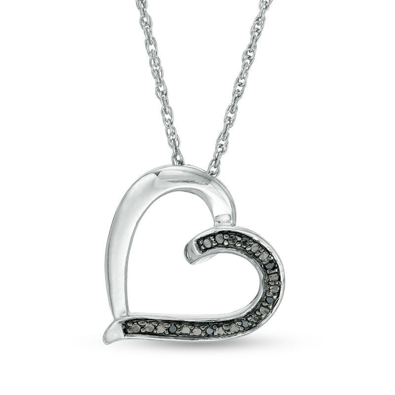 Enhanced Black Natural Diamond Accent Tilted Loop Heart Outline Pendant in 10K White Gold
