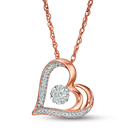 0.07 CT. T.W. Natural Diamond Flower and Heart Outline Pendant in 10K Rose Gold