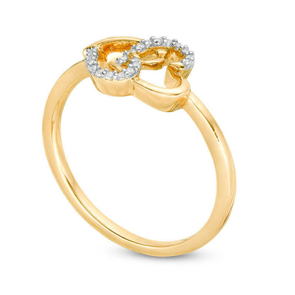 0.05 CT. T.W. Natural Diamond Interlocking Hearts Ring in Solid 10K Yellow Gold
