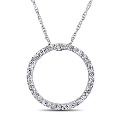 0.13 CT. T.W. Natural Diamond Open Circle Pendant in 10K White Gold - 17"
