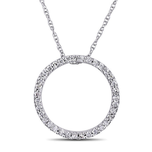 0.13 CT. T.W. Natural Diamond Open Circle Pendant in 10K White Gold - 17"