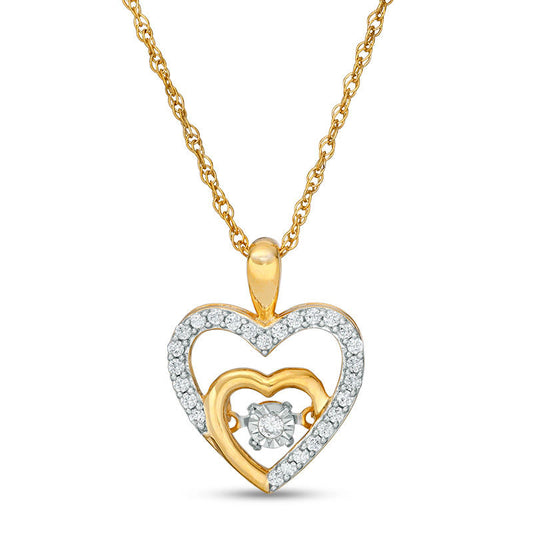 Unstoppable Love™ 0.2 CT. T.W. Natural Diamond Double Heart Outline Pendant in 10K Yellow Gold