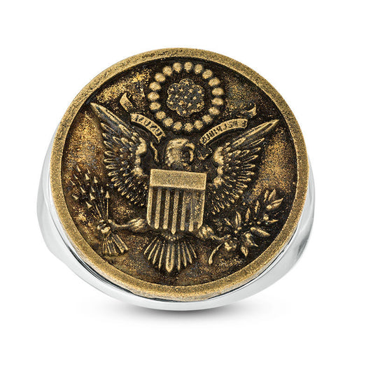 Men's Great Seal of the United States Antique-Finished Signet Ring in Sterling Silver and Bronze