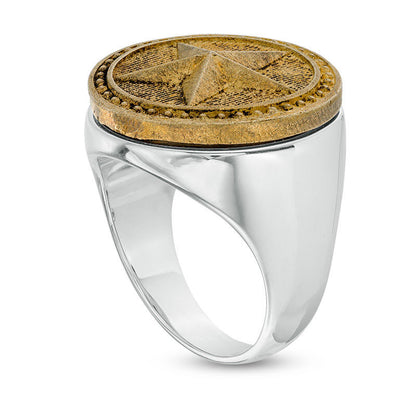 Men's Bead Frame Barn Star Antique-Finished Signet Ring in Sterling Silver and Bronze