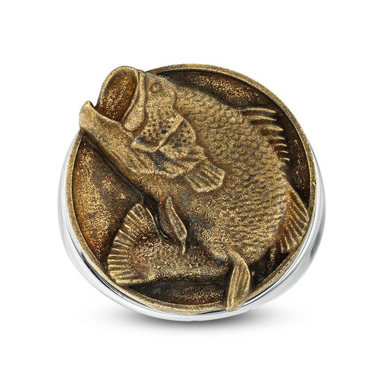 Men's Bass Antique-Finished Signet Ring in Sterling Silver and Bronze