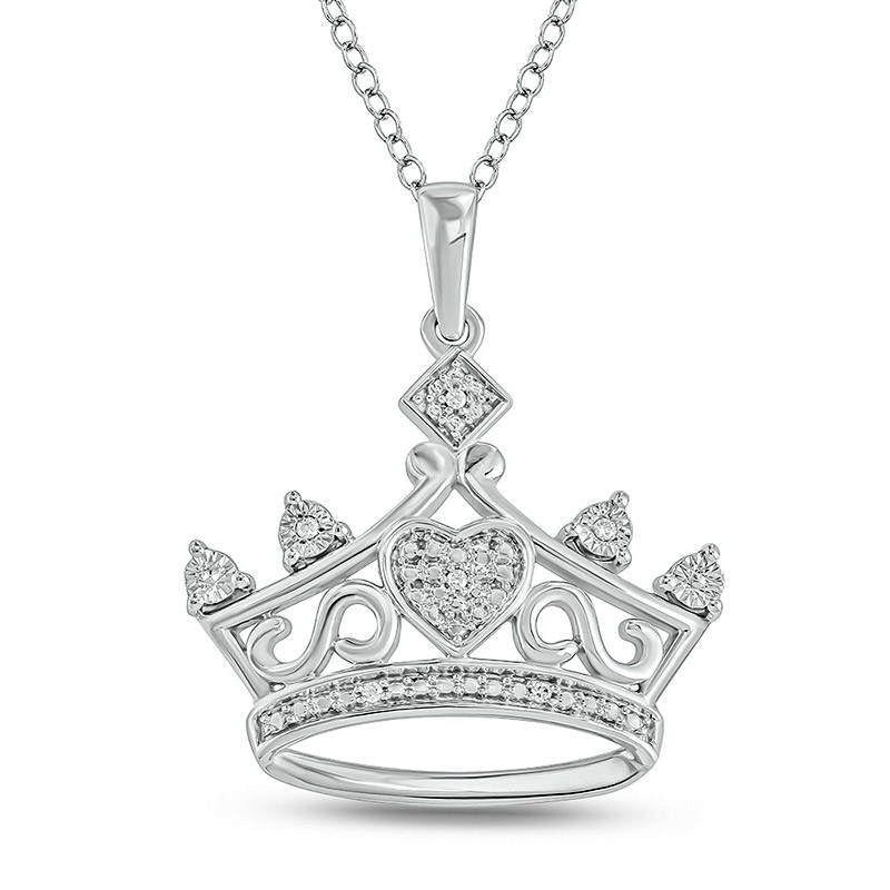Natural Diamond Accent Heart Crown Pendant in Sterling Silver