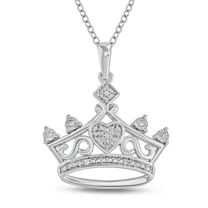 Natural Diamond Accent Heart Crown Pendant in Sterling Silver