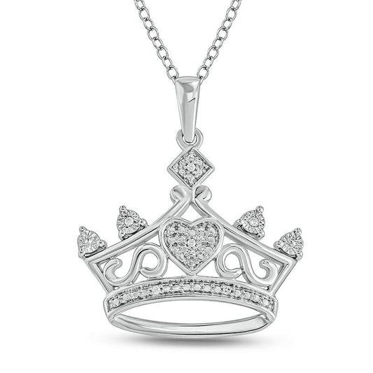 Natural Diamond Accent Heart Crown Pendant in Sterling Silver
