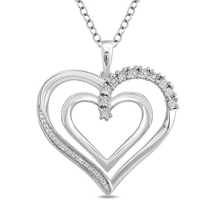 Natural Diamond Accent Double Heart Outline Pendant in Sterling Silver