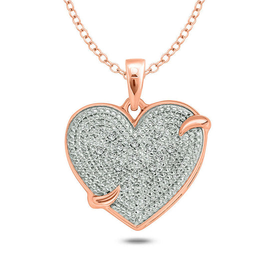 Natural Diamond Accent Composite Heart Pendant in Sterling Silver with 14K Rose Gold Plate