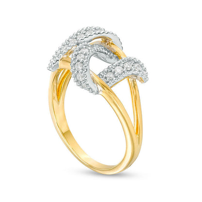 0.25 CT. T.W. Natural Diamond Crossover Ribbon Open Shank Antique Vintage-Style Ring in Sterling Silver with Solid 14K Gold Plate