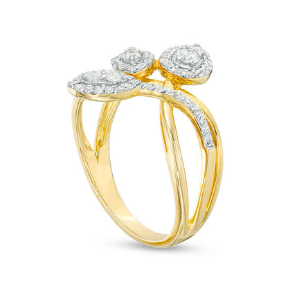 0.50 CT. T.W. Natural Diamond Layered Crossover Triple Leaf Ring in Solid 10K Yellow Gold