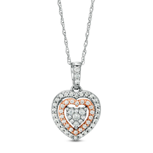 0.25 CT. T.W. Natural Diamond Double Frame Heart Pendant in 10K Two-Tone Gold